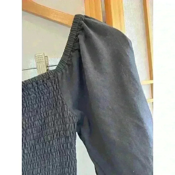 Free People Mini Boho Dress Black babydoll Size S/P Lunch Date Long Sleeve - Picture 4 of 10